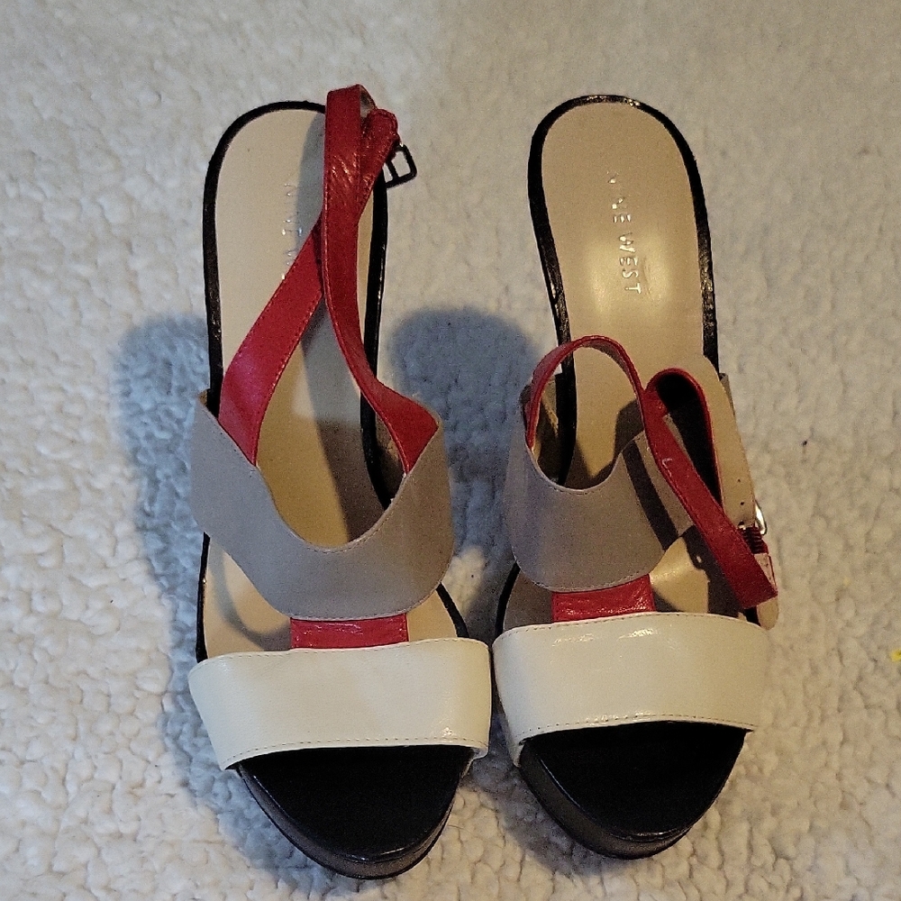 Nine West Red, Beige, and White Heels